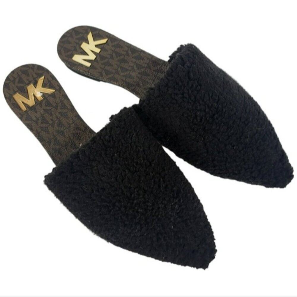 Michael Kors Renee Faux Fur Mule Slippers Black 7.5 - Picture 3 of 4